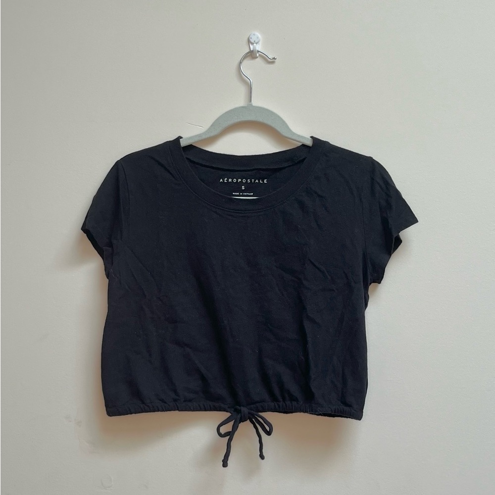 aeropostale drawstring hem cropped shirt